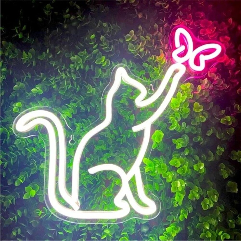 Neon Kitty Cat Butterfly Animal Pet Glowing LED Light Wall Kitchen Bedroom Decor